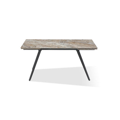 Lucia Double Extension Stone Top Metal Leg Dining Table in Rich Brown and Black