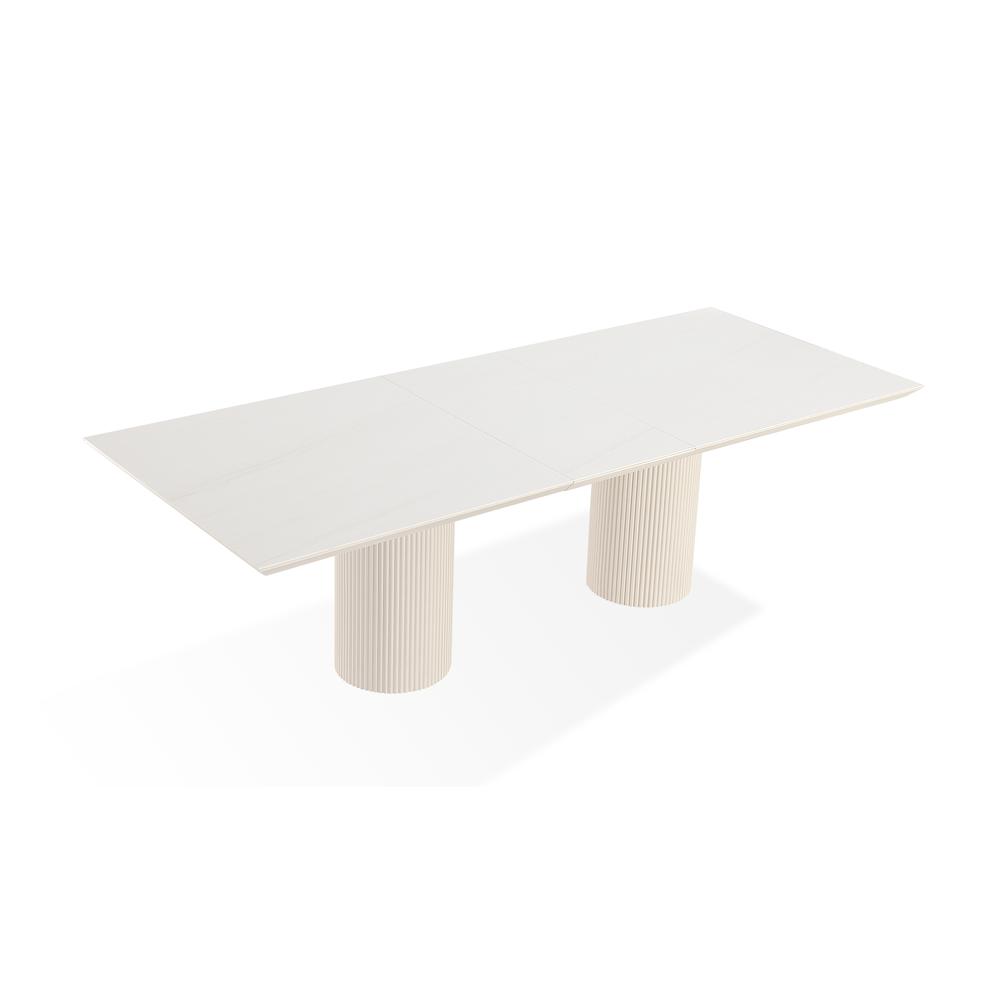 Cannon Stone Top Double Pedestal Extension Dining Table with Ivory Wood Base