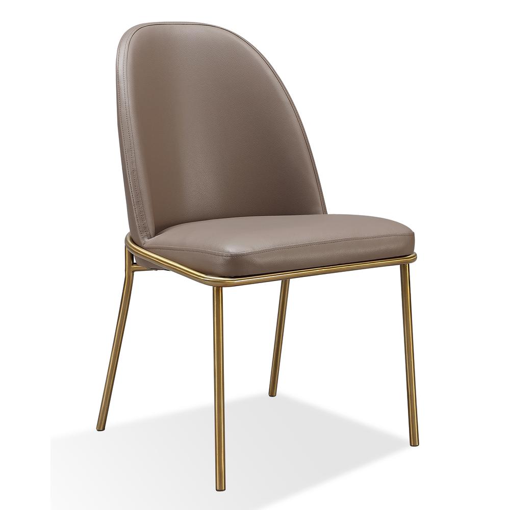 Doheny Leather Upholstered Metal Leg Dining Chair in Boots and Brass, set of 2