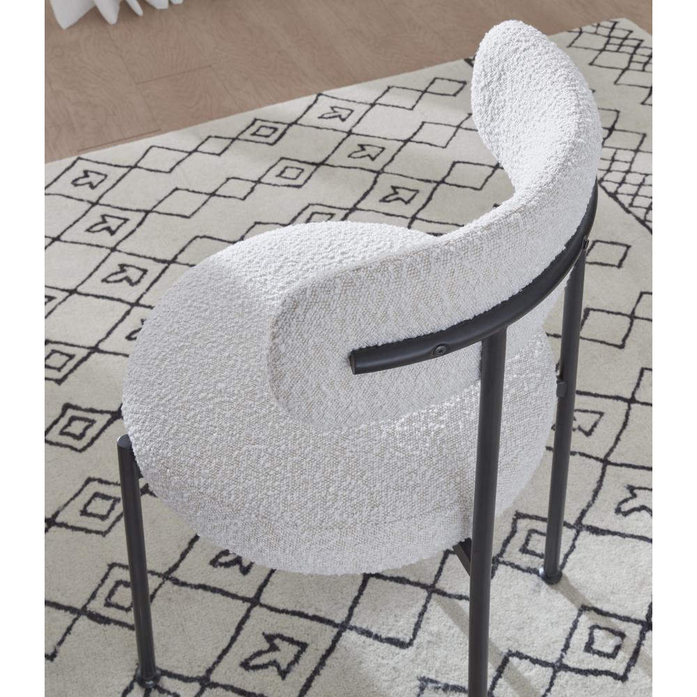Aere Boucle Upholstered Metal Leg Dining Chair in Ivory and Black, set of 2