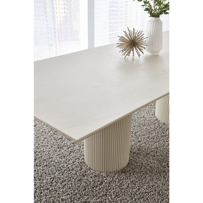 Cannon Stone Top Double Pedestal Extension Dining Table with Ivory Wood Base