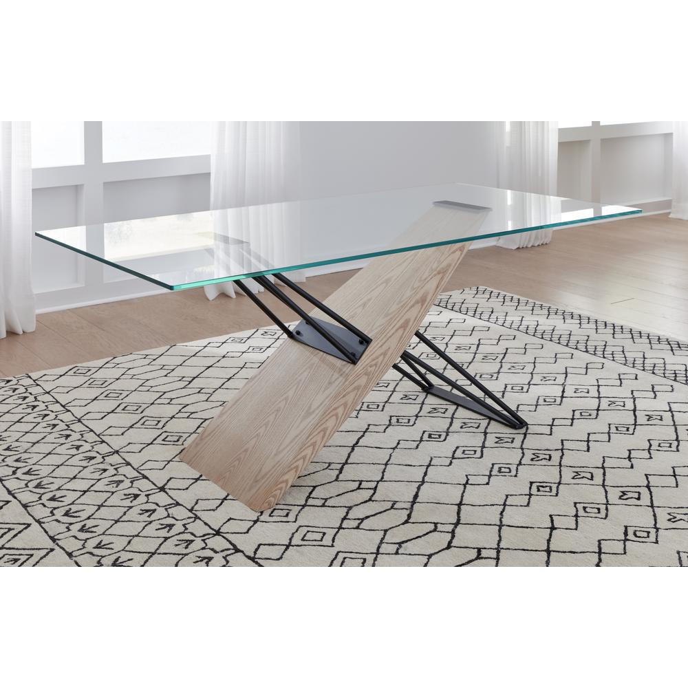Aere Glass, Wood and Metal Rectangular Dining Table in Natural Ash and Black