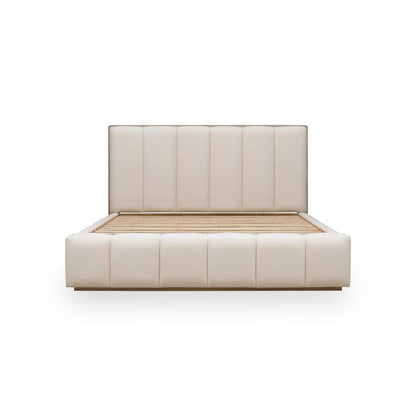 Gardenia Wood Frame Upholstered Platform Bed in Cotton and Chai