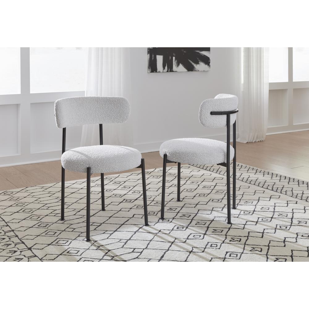 Aere Boucle Upholstered Metal Leg Dining Chair in Ivory and Black, set of 2