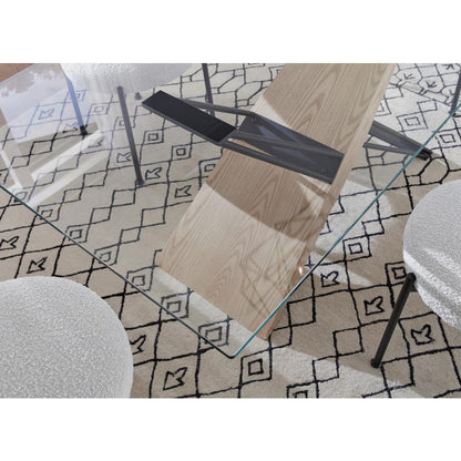 Aere Glass, Wood and Metal Rectangular Dining Table in Natural Ash and Black