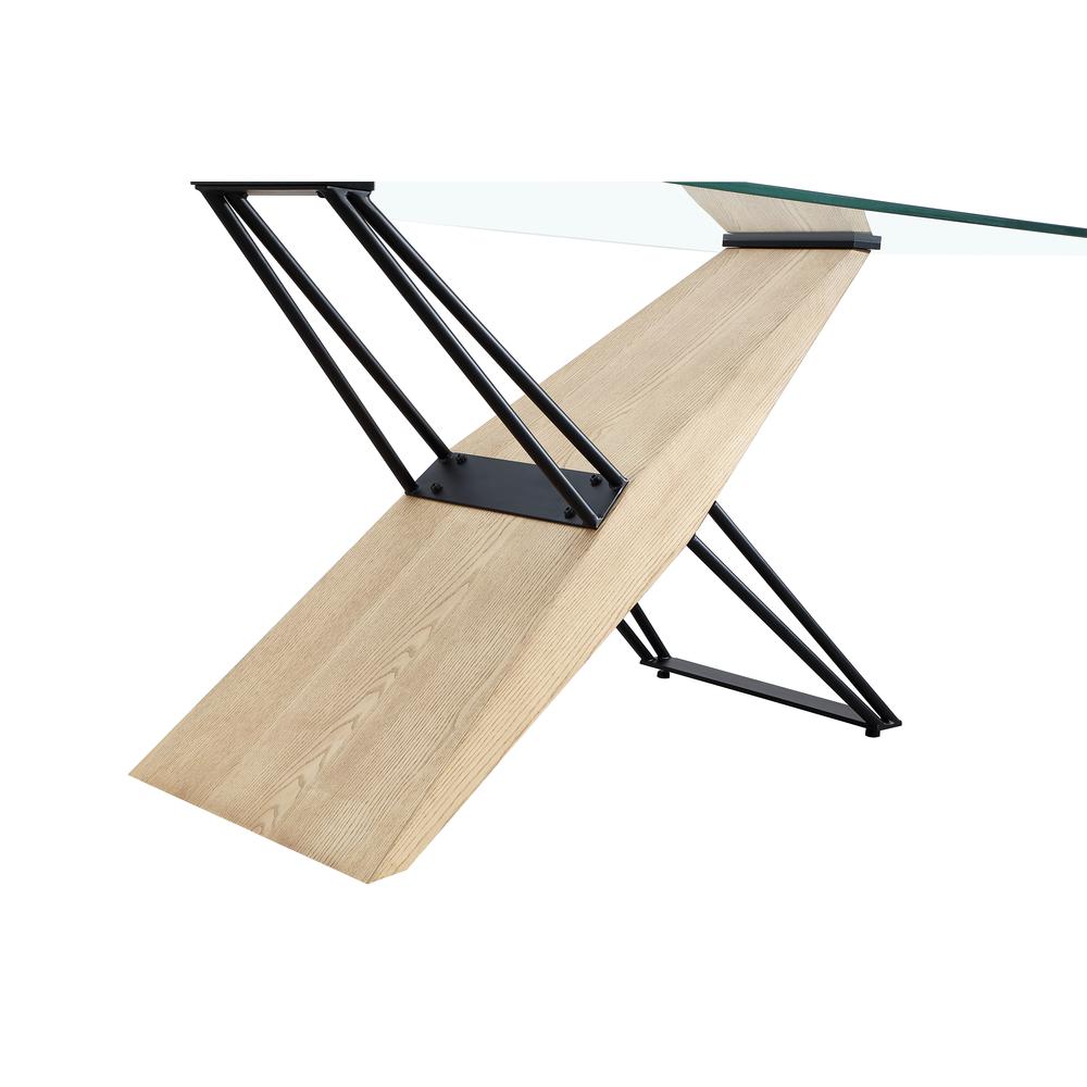 Aere Glass, Wood and Metal Rectangular Dining Table in Natural Ash and Black