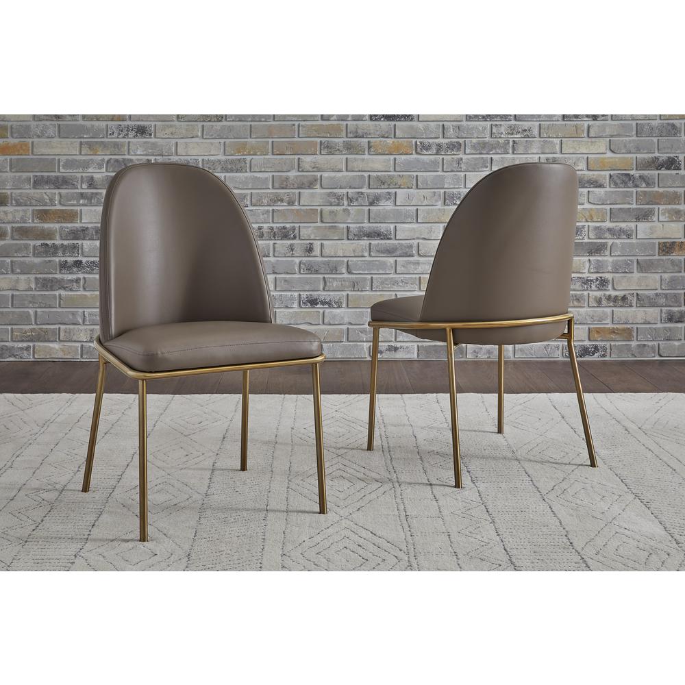 Doheny Leather Upholstered Metal Leg Dining Chair in Boots and Brass, set of 2