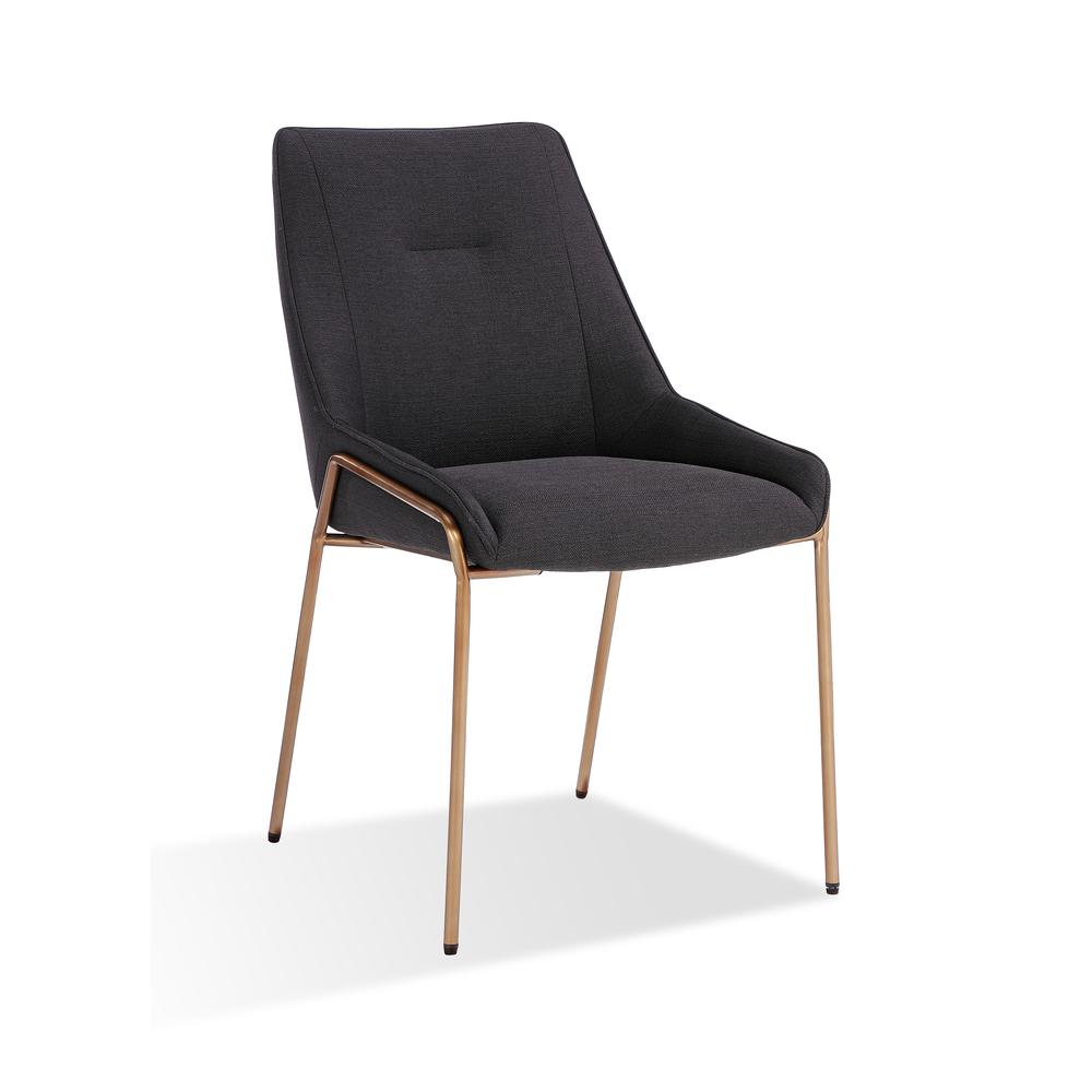 Cyrus Upholstered Dining Chair in Coal Fabric and Brushed Bronze Metal, set of 2