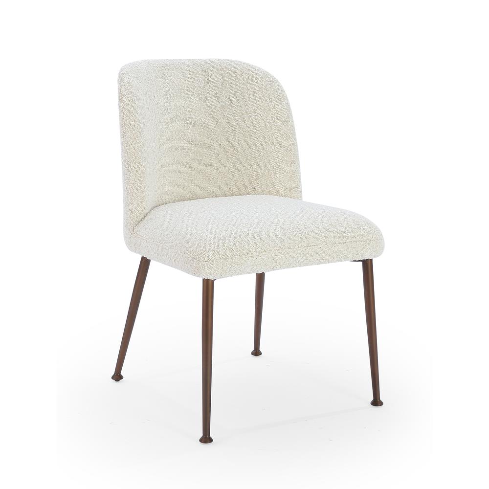 Avery Upholstered Dining Chair in Ricotta Boucle and Bronze Metal, set of 2