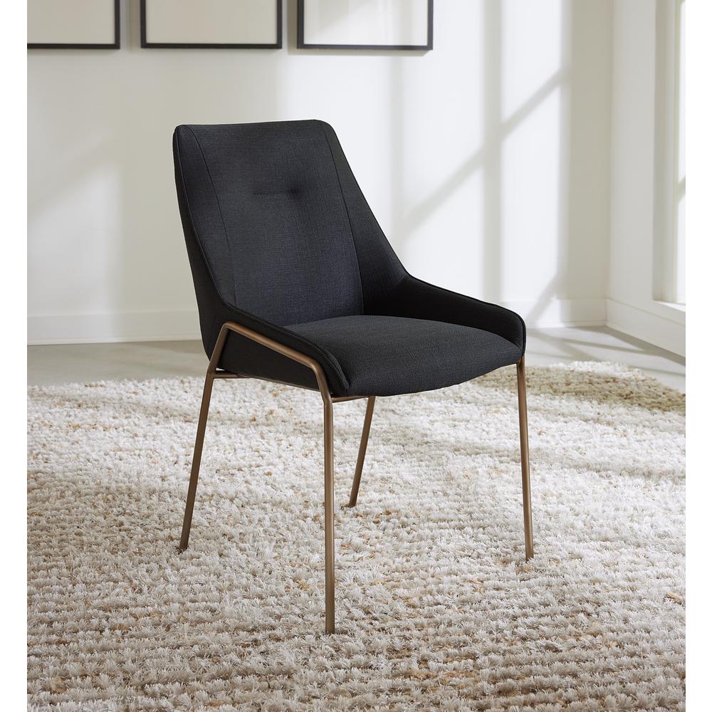 Cyrus Upholstered Dining Chair in Coal Fabric and Brushed Bronze Metal, set of 2