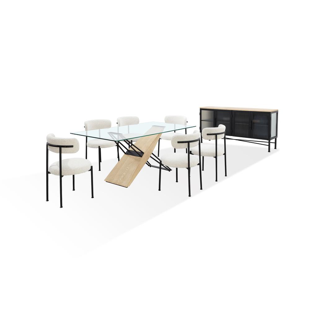 Aere Glass, Wood and Metal Rectangular Dining Table in Natural Ash and Black