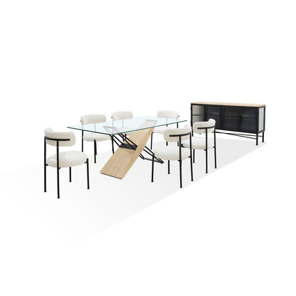 Aere Glass, Wood and Metal Rectangular Dining Table in Natural Ash and Black