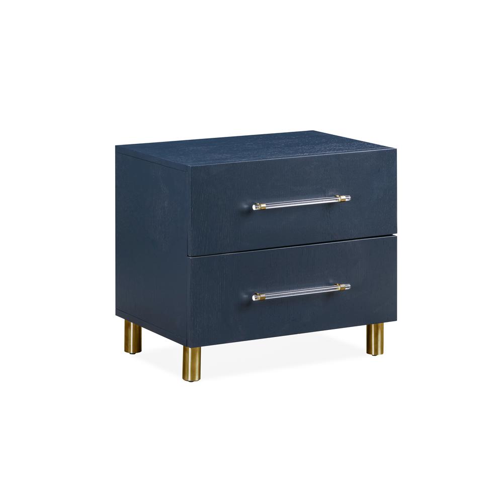 Argento Two Drawer USB Charging Nightstand in Navy Blue and Burnished Brass