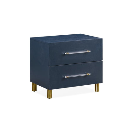 Argento Two Drawer USB Charging Nightstand in Navy Blue and Burnished Brass
