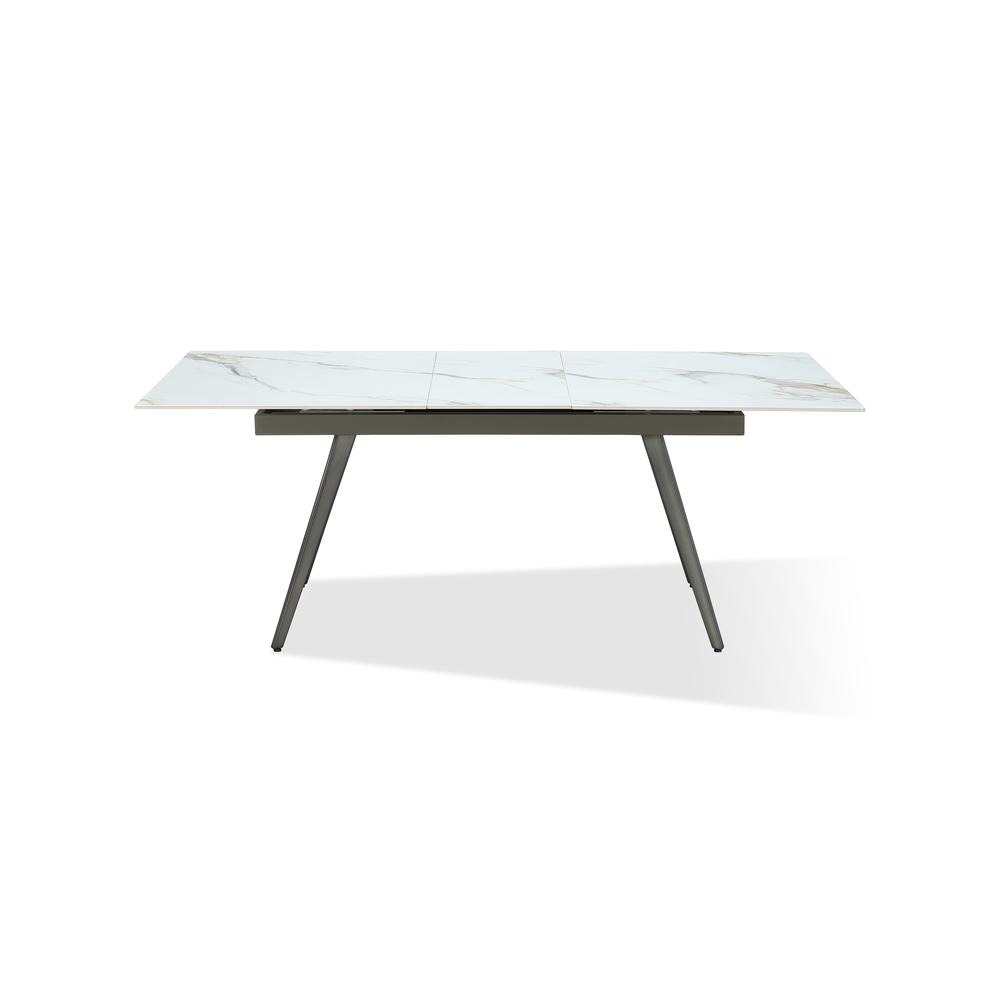 Extendable Stone Top Metal Leg Dining Table in Polished Cappuccino and Gunmetal