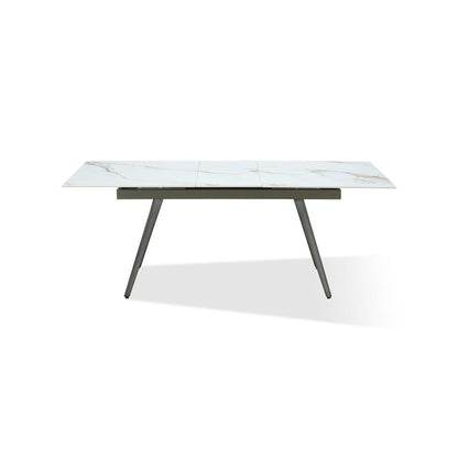 Extendable Stone Top Metal Leg Dining Table in Polished Cappuccino and Gunmetal