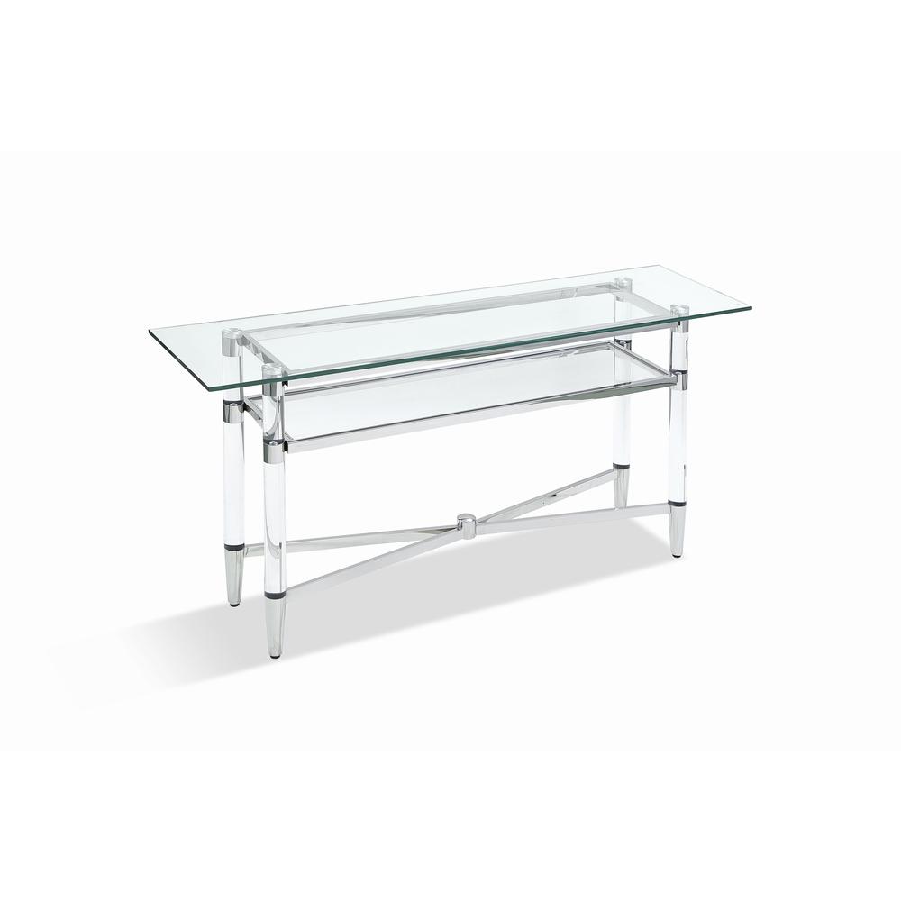 Marilyn Glass Top Dining Server in Polished Stainless Steel and Clear Acrylic