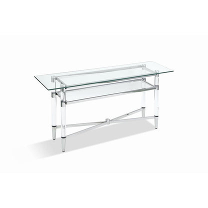 Marilyn Glass Top Dining Server in Polished Stainless Steel and Clear Acrylic