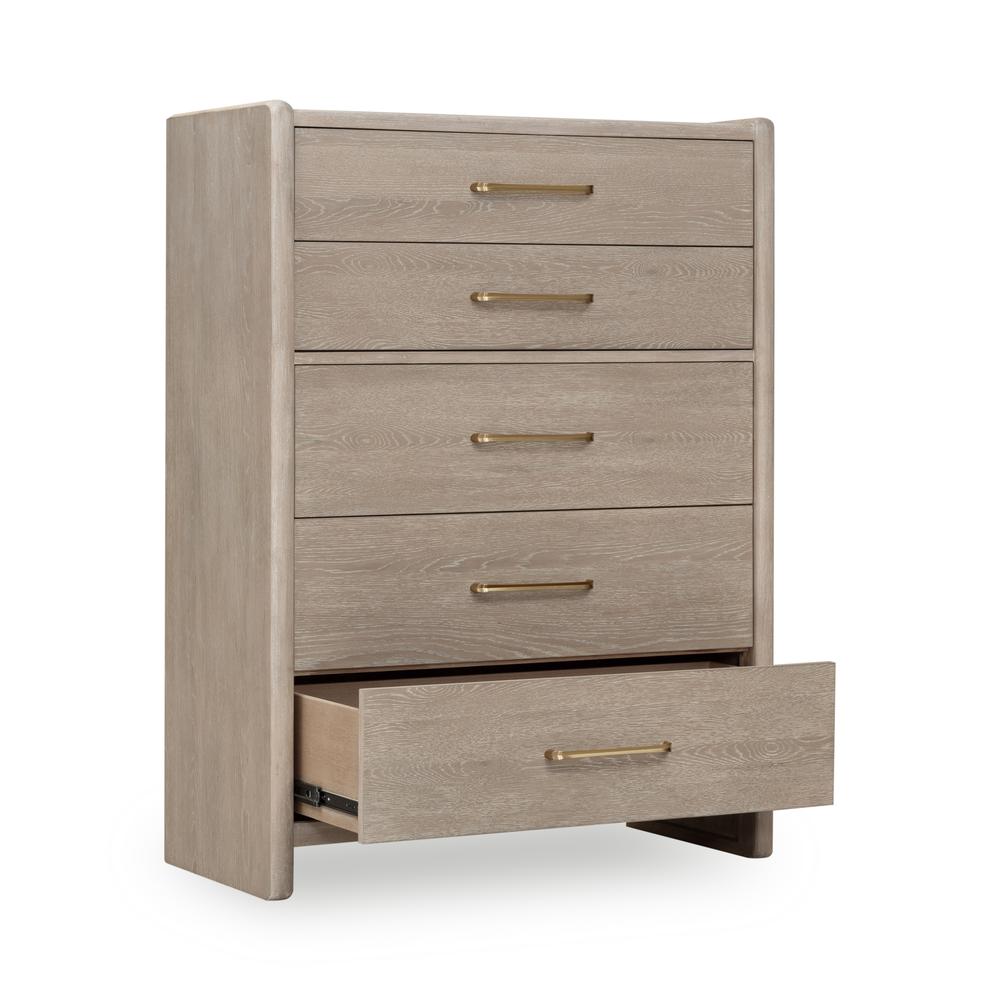 Gardenia Five Drawer Oak Wood Chest in Chai