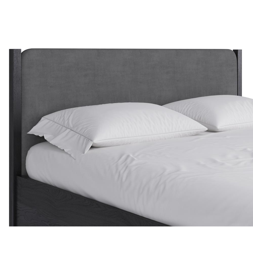 Elora Wood and Velvet Upholstered Bed in Jet and Charcoal