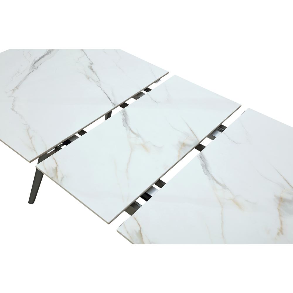 Extendable Stone Top Metal Leg Dining Table in Polished Cappuccino and Gunmetal