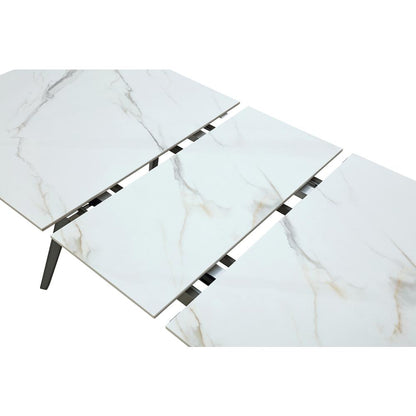 Extendable Stone Top Metal Leg Dining Table in Polished Cappuccino and Gunmetal
