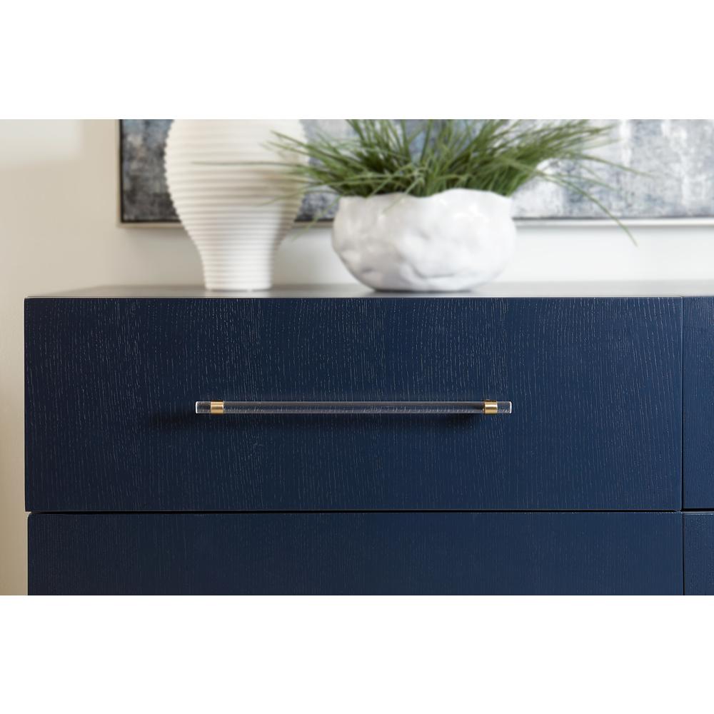 Argento Six Drawer Dresser in Navy Blue and Burnished Brass (2024)