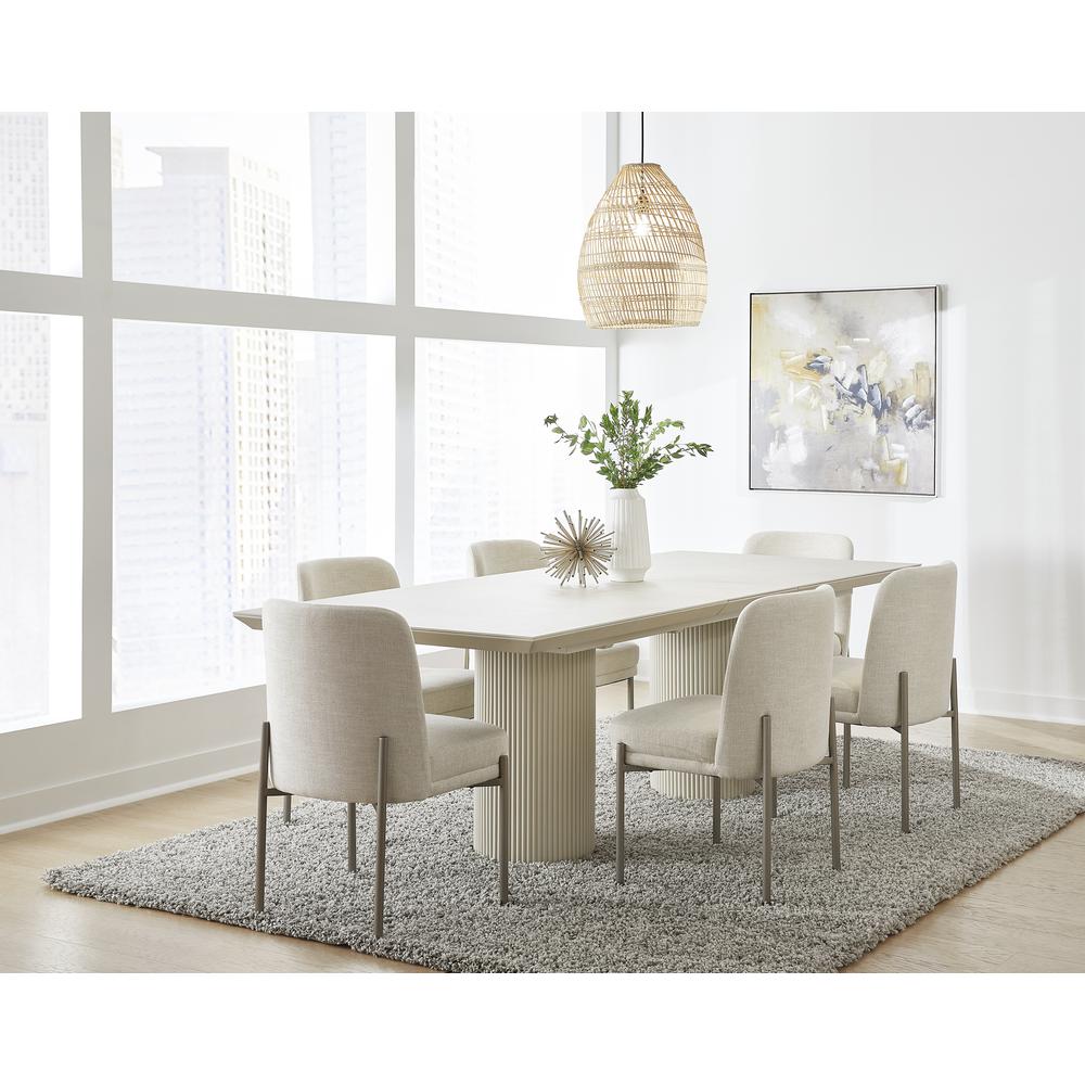 Cannon Stone Top Double Pedestal Extension Dining Table with Ivory Wood Base