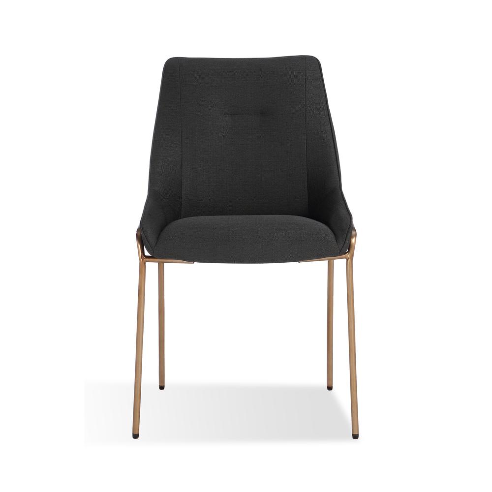 Cyrus Upholstered Dining Chair in Coal Fabric and Brushed Bronze Metal, set of 2