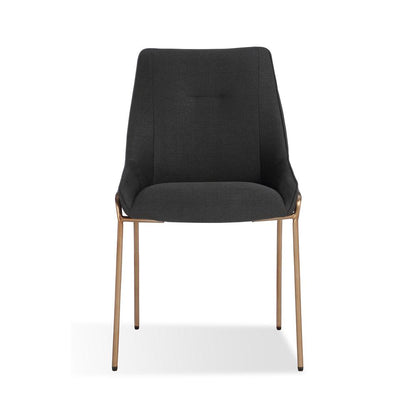 Cyrus Upholstered Dining Chair in Coal Fabric and Brushed Bronze Metal, set of 2