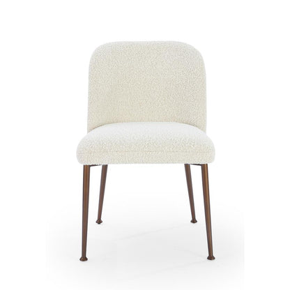 Avery Upholstered Dining Chair in Ricotta Boucle and Bronze Metal, set of 2