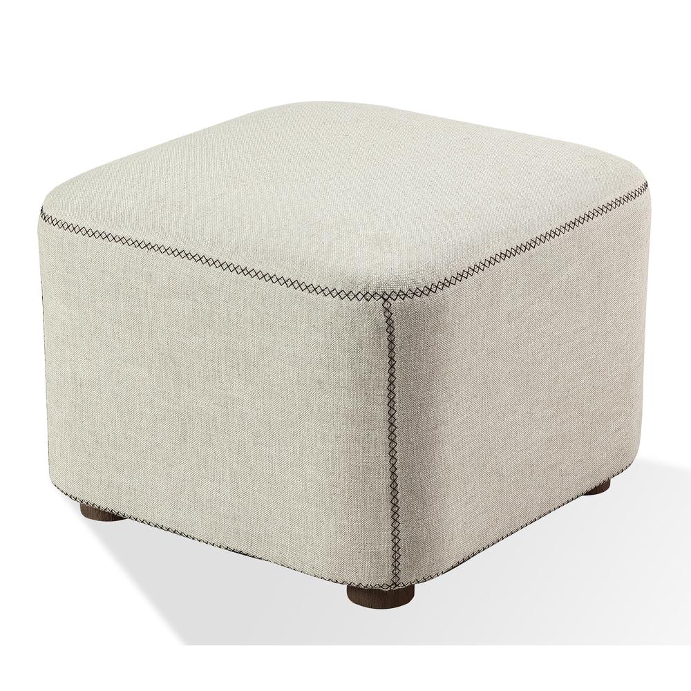 Louis Upholstered Ottoman in Natural Linen