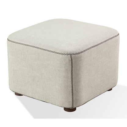 Louis Upholstered Ottoman in Natural Linen