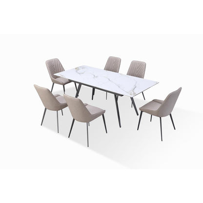 Extendable Stone Top Metal Leg Dining Table in Polished Cappuccino and Gunmetal