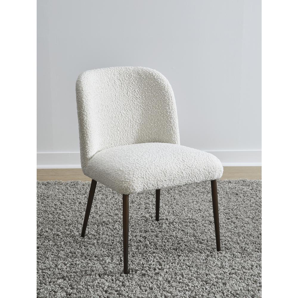 Avery Upholstered Dining Chair in Ricotta Boucle and Bronze Metal, set of 2