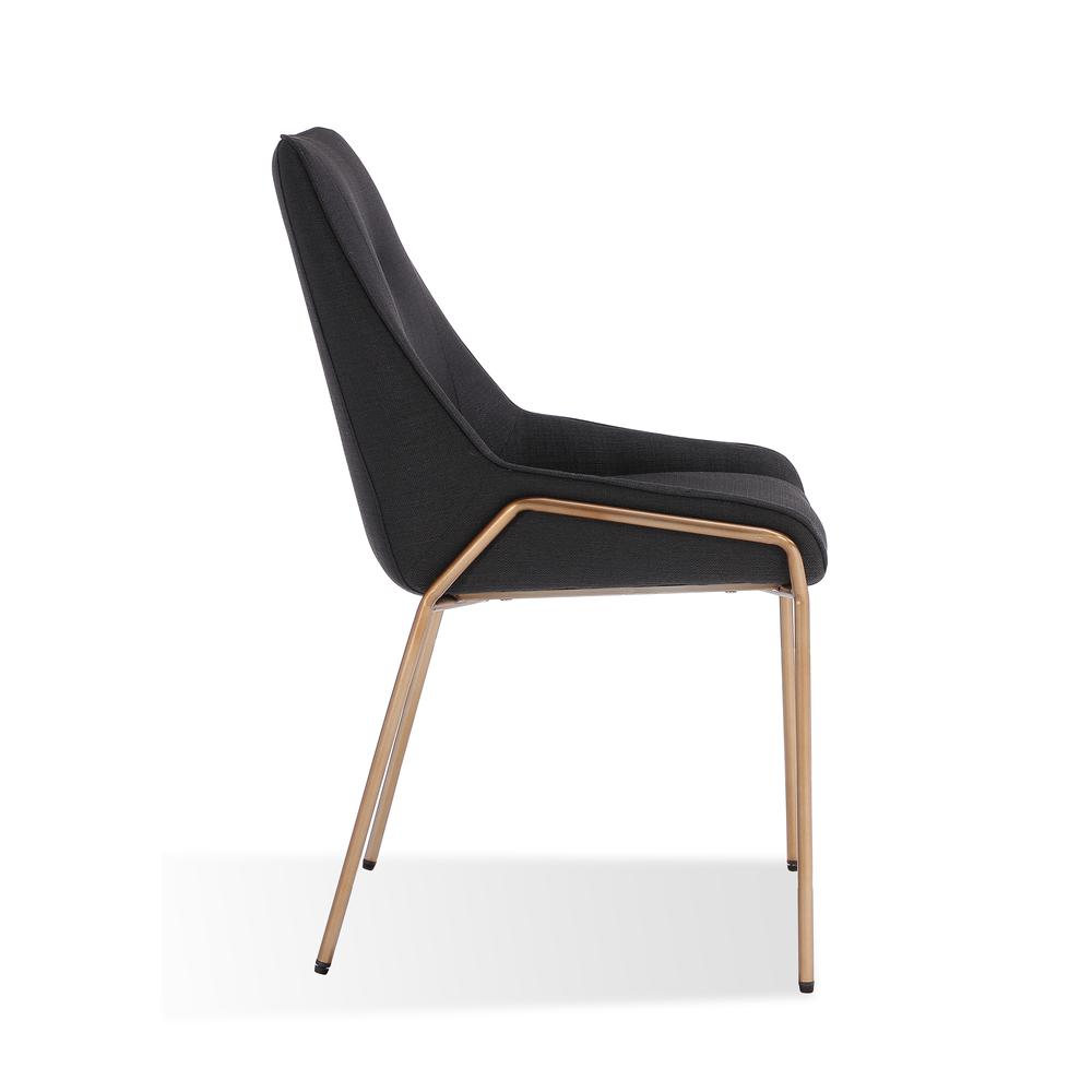 Cyrus Upholstered Dining Chair in Coal Fabric and Brushed Bronze Metal, set of 2
