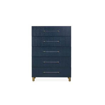 Argento Five Drawer Chest in Navy Blue and Burnished Brass (2024)