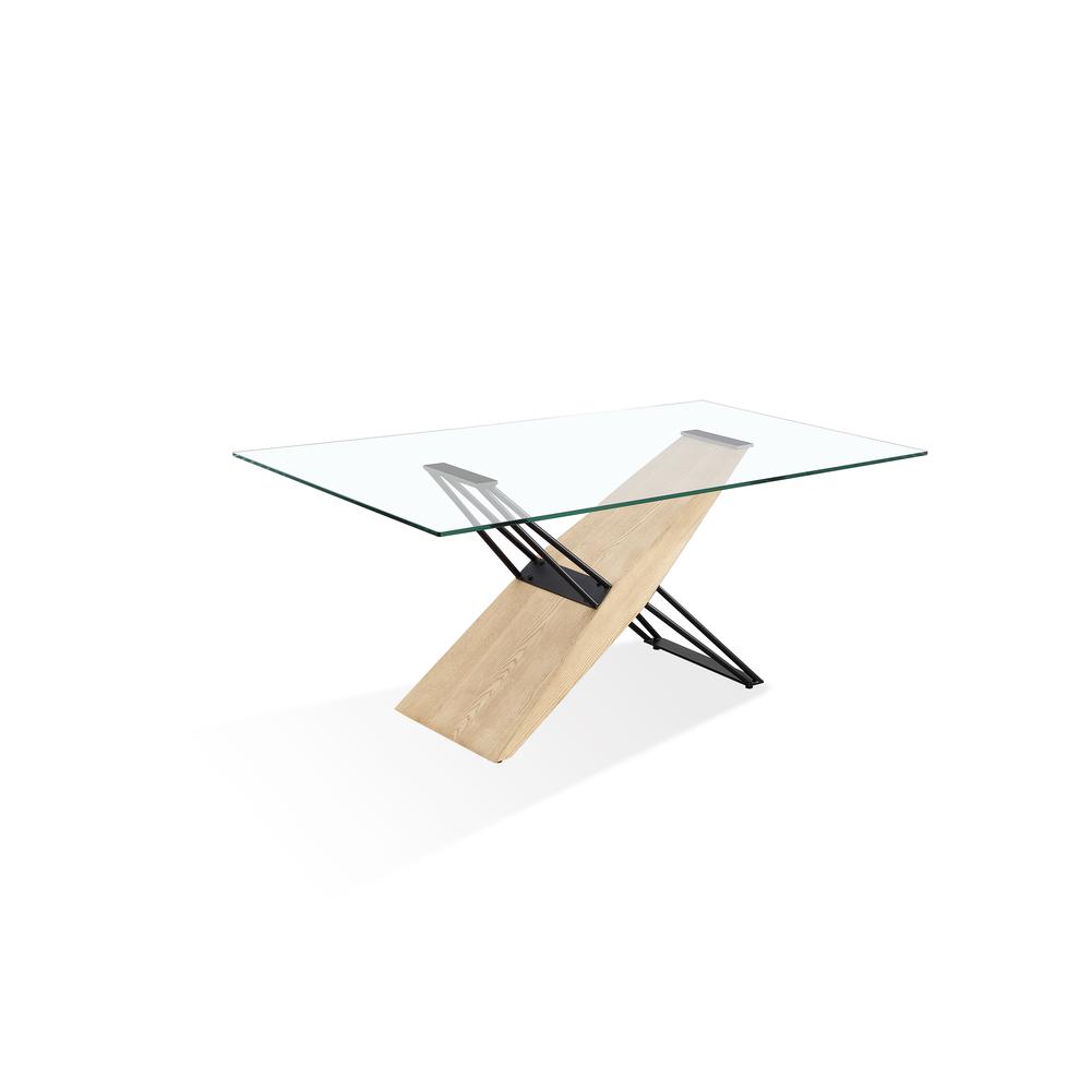 Aere Glass, Wood and Metal Rectangular Dining Table in Natural Ash and Black