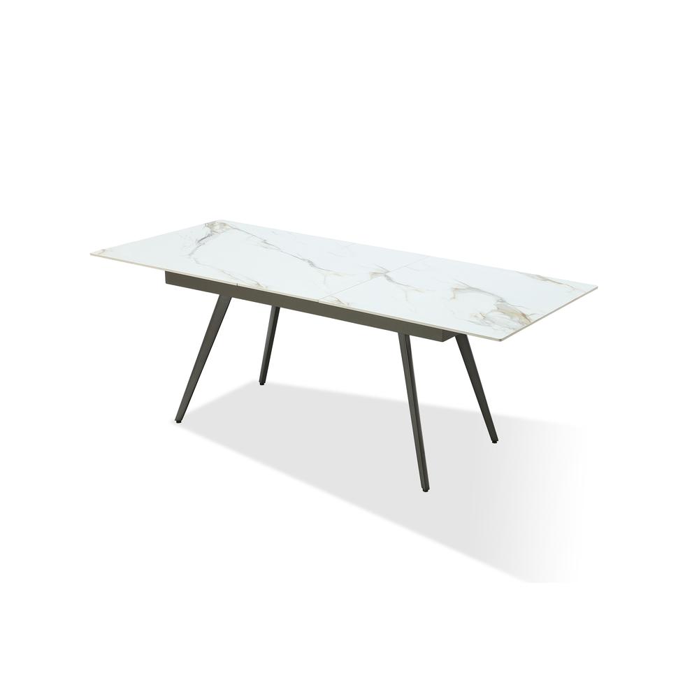 Extendable Stone Top Metal Leg Dining Table in Polished Cappuccino and Gunmetal