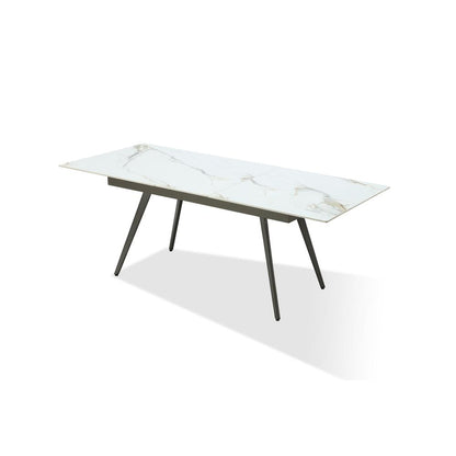 Extendable Stone Top Metal Leg Dining Table in Polished Cappuccino and Gunmetal