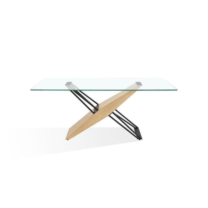Aere Glass, Wood and Metal Rectangular Dining Table in Natural Ash and Black