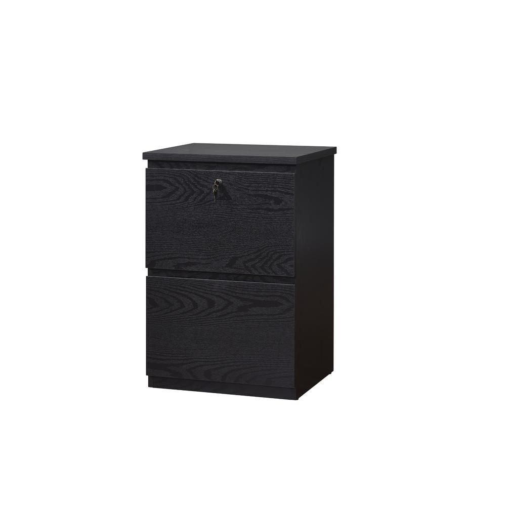 2 Drawer Wood File Cabinet With Lock, Black