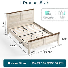 Rustic Queen Bed Frame with Headboard & Footboard, Wooden Platform, Beige