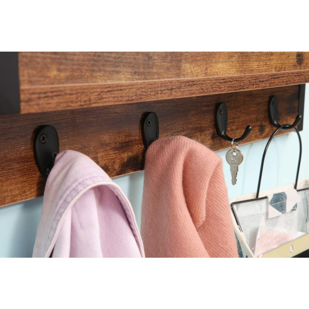 Floating Book Shelf Coat Rack, Rustic Brown, Set Of 3