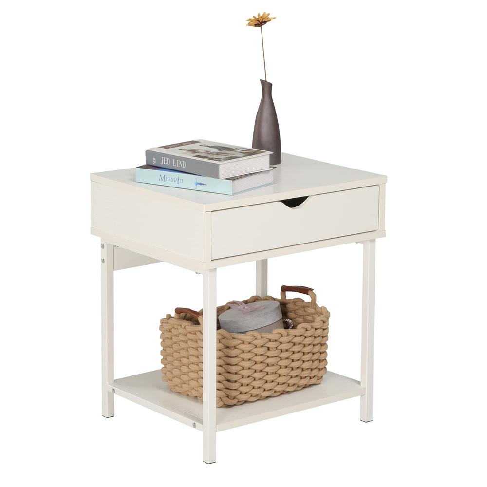Bedside Table With Drawer And Storage Shelves, White
