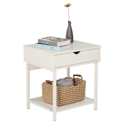 Bedside Table With Drawer And Storage Shelves, White