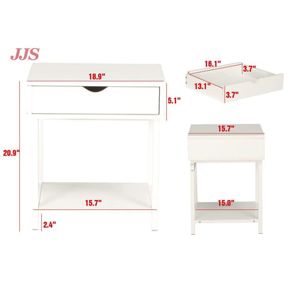 Bedside Table With Drawer And Storage Shelves, White