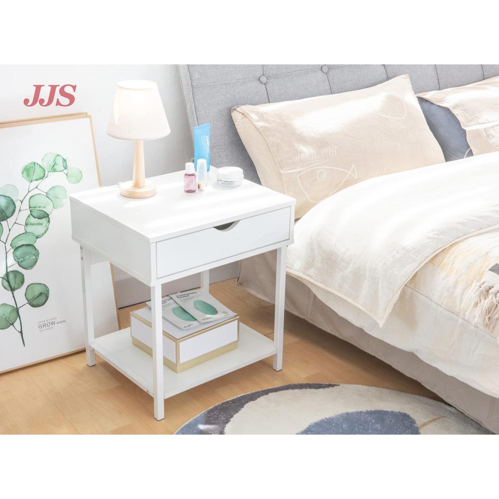 Bedside Table With Drawer And Storage Shelves, White