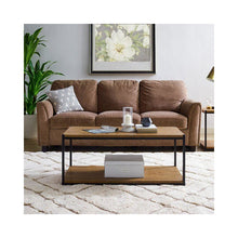 Storage Shelf Wood Center Coffee Table With Metal Frame In Oak Brown