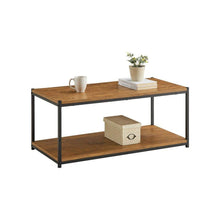 Storage Shelf Wood Center Coffee Table With Metal Frame In Oak Brown